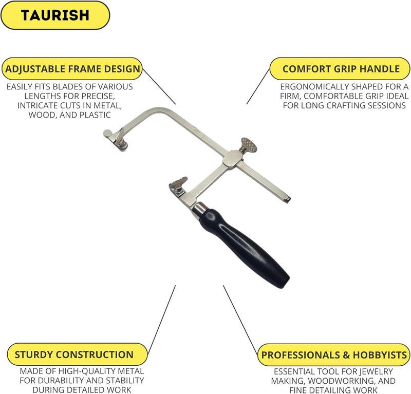 TAURISH German Style Jeweler's Saw Frame with 144 Assorted Blades - Adjustable for Woodworking, Jewelry Making, Craft & Hobby Use - Image 5